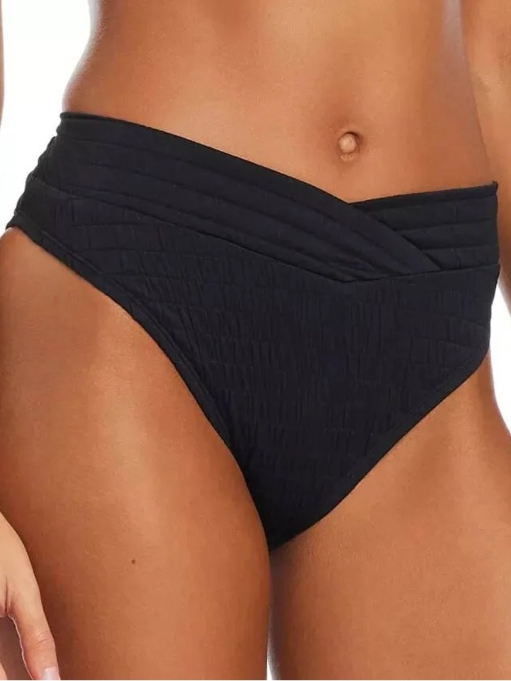 Bar III Black High-Waist Textured Bikini Bottom